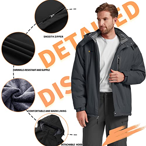 Image of Men's Winter Skiing Jacket Waterproof Warm Snow Fleece LiningCoat Mountain Hooded Windproof Rain Jacket S-6XL