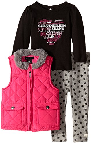 Calvin Klein Baby Girls' Quilted Vest with Tee and Pants