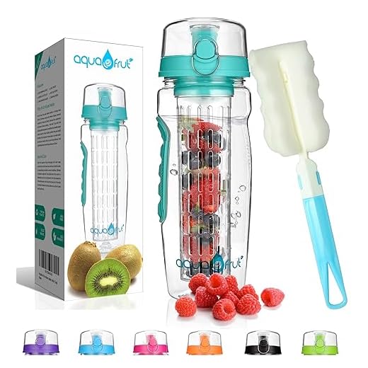 AquaFrut 32 OZ Fruit Infuser Water Bottle BPA-Free Fruit Infusion Sports Bottle - Flip Top Lid w Drinking Spout, Leak Proof, Made of Durable Tritan. Free Recipe eBook! (Teal)