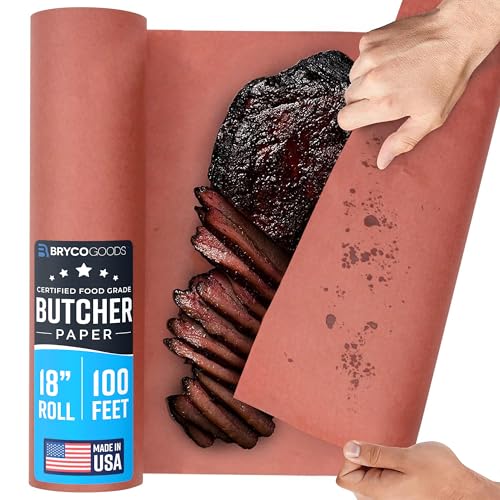 Bryco Goods Pink Butcher Paper Roll - 18 Inch x 100 Feet - Made in USA - Unbleached, Unwaxed & Uncoated - Food-Grade Peach Butcher Paper for Smoker, BBQ, Grilling, Smoking Meat 18" x 100'
