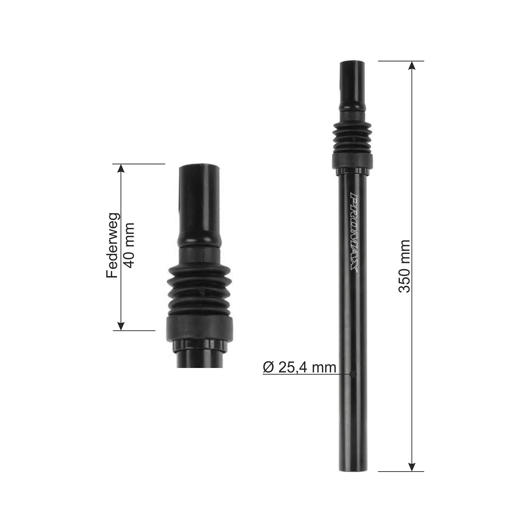 Promax Kerzensattelstütze Schwarz mit Federung Ø 25,4 mm Länge: 350 mm inkl. Schlauchflicken Sport & Freizeit