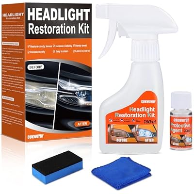 Headlight Restoration Kit Headlight Cleaner Head Light Cleaner Removing Yellowing Oxidized with Headlight Cleaner Coating Agent Sponge Towel (Scratches & Damages Cannot be Repaired)