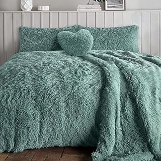 Rohi Luxury Faux Fur Fleece Duvet Cover Set  Cuddly Long Pile Teddy Fleece Bedding Set  Hypoallergenic  Washable  Thermal Quilt Fluffy Bedding with Pillowcases (Plum, Double)