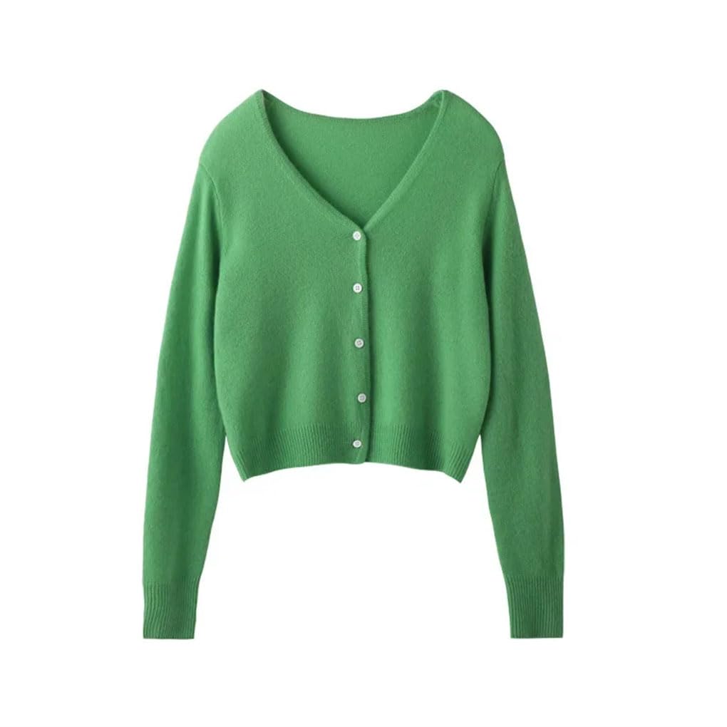 Cárdigan de cachemira para mujer, color liso, de punto, ajustado, manga larga, cuello en V