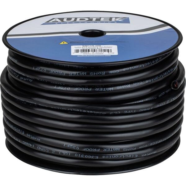 100 ft. 14/2 AWG OFC Shielded Direct Burial Speaker & Lighting Wire UL/CL3 Rated Black