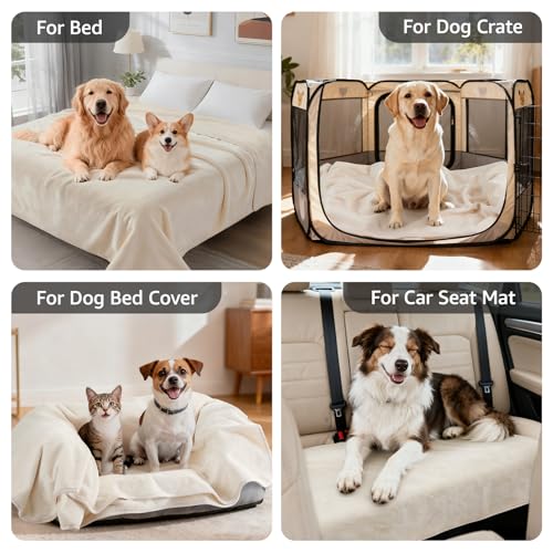 Image of LOOBANI Waterproof Dog Blanket for Couch: Reversible Flannel Bed Blanket for Medium Large Dogs Liquid Proof, Soft Throw Blanket Couch Cover Protector for Sofa, Crate, Travel, Picnic, 50 inch x 60 inch, Beige