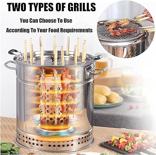 Parrilla portátil para ahumar carbón, barbacoa vertical sin humo, ideal para acampar al aire libre, uso en interiores
