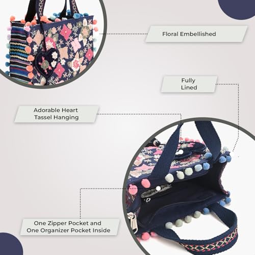 Image of Boho Girl Mini Tote Bag for Women Whimsical Jacquard Handbag with Adjustable Strap Stylish and Elegant Ladies Crossbody Shoulder Purse, Sling Bag Perfect Birthday, Anniversary and Wedding Gift