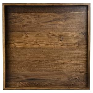 24 x 24 inches Black Walnut Extra Large Ottoman Tray Wood Trays with Handles Square Wooden Solid Serving Tray for Oversized Ottoman Living Room