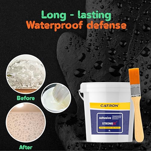 Image of Catron 2L /2Kg Transparent Waterproof Glue with Brush for Crack Seal, Roof Water Leakage Solution, Indoor and Outdoor Epoxy Resin Adhesive Strongx Sealant | for Bathroom, Walls, Tiles and Pipes