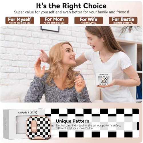 Image of for AirPod 4 Case, with Safty Lock & Phone Stand for Floral AirPod 4 Generation Case Cover for Women Girly, iPod 4 Cases with Keychain & Cleaner Kit -Small Checkered