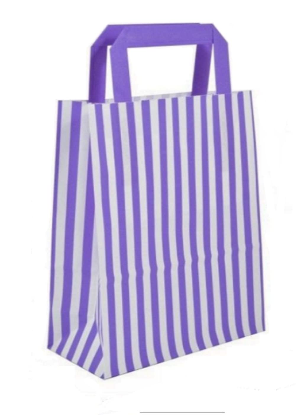 20 Candy Stripe Flat Handle Bags - Birthday Party Paper Gift Bag - Select Your Colour 22x18x8CM (Purple) — image 1