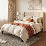 Xbro Cama Tapizada 135x190 cm con Cabecero Acolchado y Somier de Lamas de Madera, Montaje Fácil
