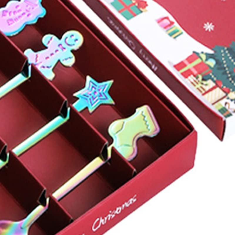 Wakects Set di Cucchiaini da caffè in Acciaio Inox, Set di Cucchiai da Dessert Natalizi, 4 Pezzi, Cucchiai per Mescolare il tè, Lucidati a Specchio, con 4 Modelli, per caffè, tè, Dessert, Amici di