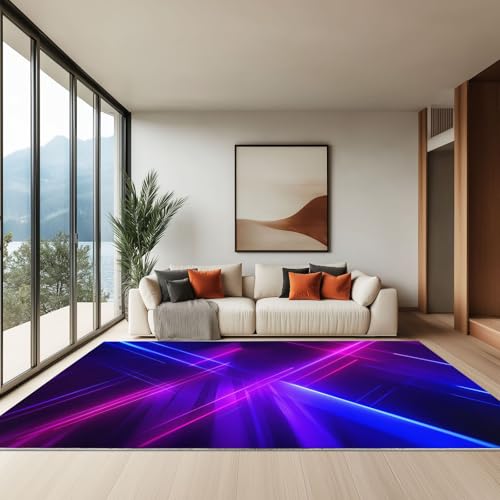 Tapis de salon bleu géométrique 140x200 cm lavable et antidérapant - 4