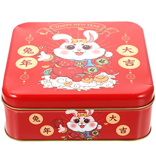 UPKOCH Chinese Snack Box Cookie Tin Chinese New Year Candy Box - 2023 Year of the Rabbit Gift Box Candy Dish - Card Tin Box Dried Fruit Box Candy Container Square Favor Gift Box