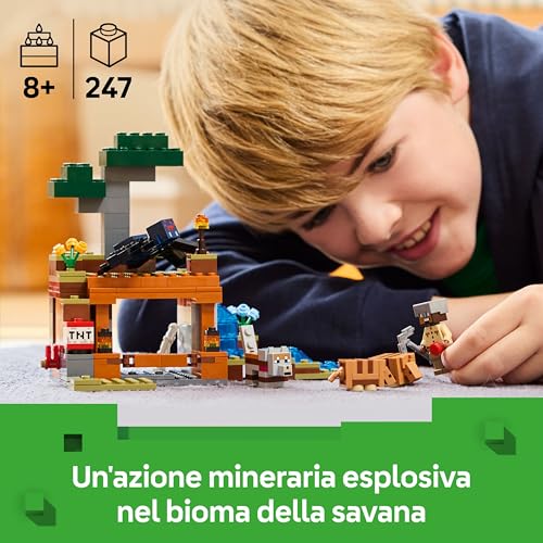 Minecraft Spedizione nella Miniera dell’Armadillo - Giocattolo Interattivo con Figure di Ragno della Caverna, Lupo e Funzione TNT - Regalo per Gamer, Bambini e Bambine da 8 Anni in su - 21269 - Lego - Immagine 3