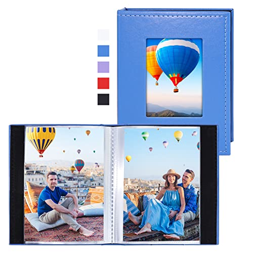Image of Vienrose Small Photo Album 4x6 Holds 52 Photos, 2 Pack Mini Leather Photo Album with Cover Window, Acid-Free Baby Picture Album for Wedding, Family, Travel & Gift Keepsake, Blue