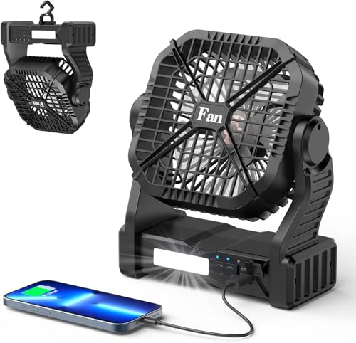 Qoosea Camping Ventilador Luz LED Portátil Camping Fan USB 8000mah Carpa Recargable Ventilador de...