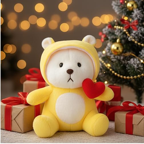 Image of Storescent Hooded Teddy Bear Plush Toy | Soft & Cute Stuffed Animal Toy for Hugging for Kids & Loved Ones - Yellow 45cm