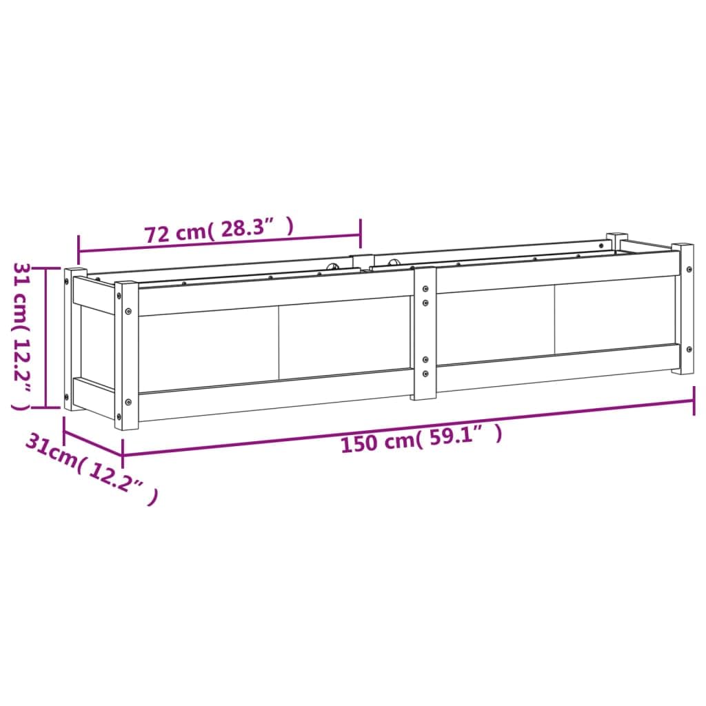 Vaso per piante in legno di pino impregnato in autoclave, 150 x 31 x 31 cm, resistente alle intemperie, con serbatoio d'acqua, fioriera per erbe aromatiche per balcone, terrazza, giardino e