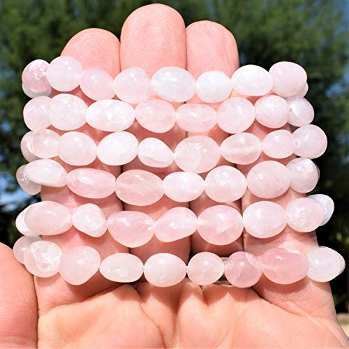 Zenergy Gems Charged Natural Rose Quartz Crystal Stretchy Bracelets + Selenite Heart Charging Crystal (Round Nugget) #TOP1