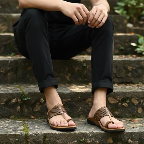 Image of DFR Ethnic Sandals For Boys Men, Comfortable Men's Rajasthani Slippers Chappals
