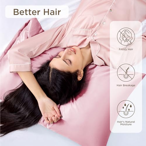 Image of Bedsure King Size Satin Pillowcase Set of 4 - Pink Silky Pillow Cases for Hair and Skin, 20x36 Inches, Pillow Covers with Envelope Closure, Similar to Silk, Gifts for Women & Men