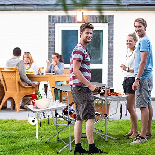 Gymax Aluminum Folding Camping Table, Outdoor Grill Table With Side Table, Hooks & Carry Bag, Heavy Duty Picnic Table For Outdoor Backyard, Beach Rving Barbecue (Silver) #TOP6