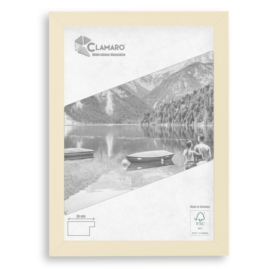 Clamaro 'COLLAGE' Picture Frame 25x35 Handmade | White Vintage | Modern Angular Frame Made From MDF Wood With Acrylic Glass Pane, Back Board And Metal