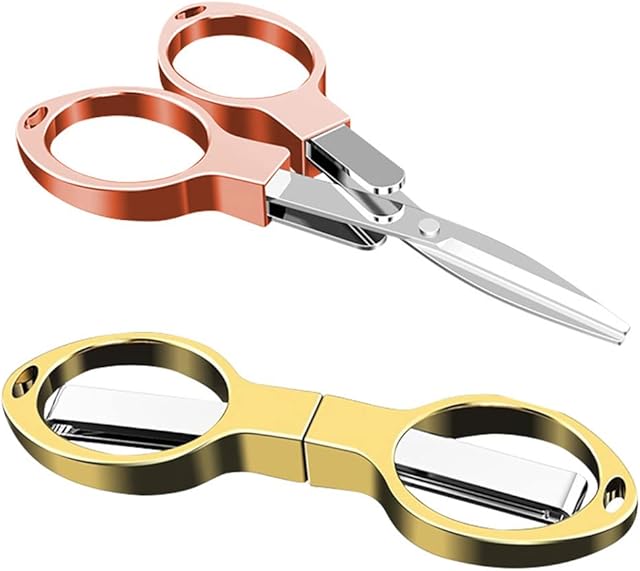 2 Pcs Folding Scissors Stainless Glasses-Shaped Mini Shear Anti-Rust Folding Scissors for Home and Travel Use