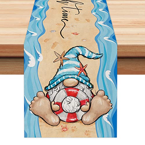 Geeory Blue Sea Gnome Summer Table Runner 72 Inch, Spring Farmhouse Rustic Holiday Runners Kitchen Dining Table Decoration For Indoor Outdoor Dinner Party Décor G068 #TOP15