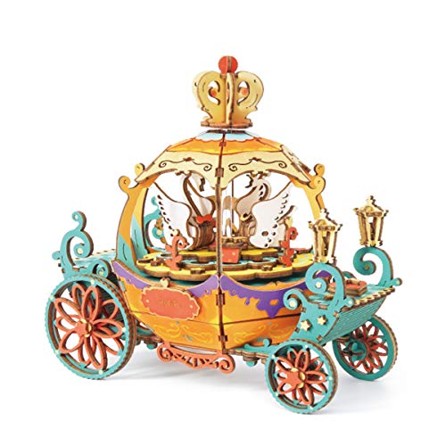 Rolife 3D Wooden Puzzle Hand Crank Music Box Machinarium Toys-DIY Wood Craft Kit-Creative Gift for Boys Girls Adults Kids When Christmas/Birthday (Pumpkin Carriage)
