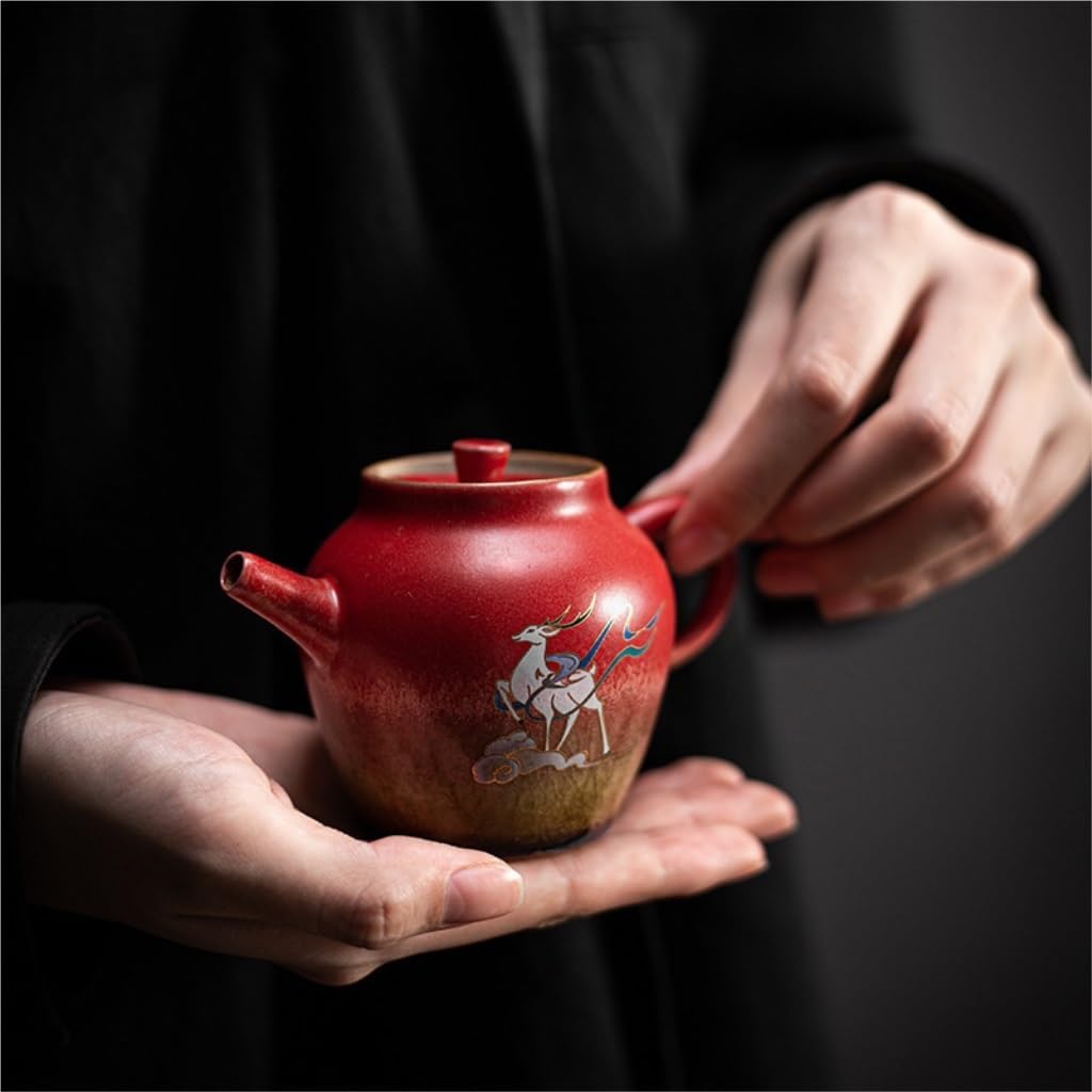 Teapot Ceramic Teapot Rood Teapot Ceramic Hand-Painted Teapot Kung Fu Teapot Kiln Pear-Shaped Teapot Gift Box Tea Sets (Rood A)