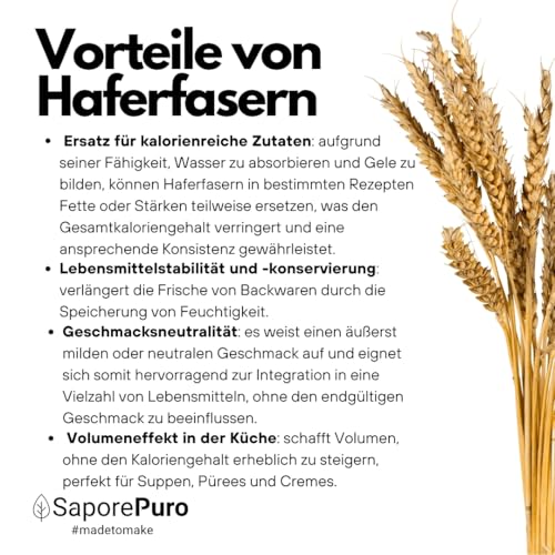 SaporePuro Haferfaser 500 gr - Glutenfrei - Natürliche Ballaststoffquelle