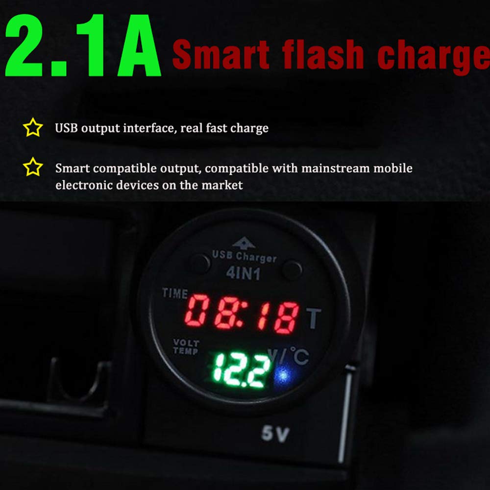 PolarLander 4 in 1 Car Cigarette Lighter Type Multifunction Displayer Car  Digital Electronic Clock Thermometer Voltage Meter USB Port : Amazon.co.uk:  Automotive