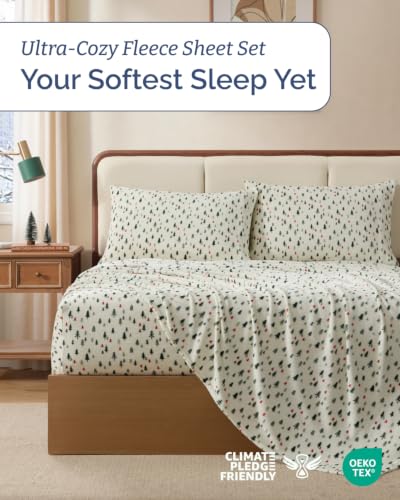 Image of Fleece Sheets Cal King Size Set - 4-Piece Flannel Sheet Set - Trees
