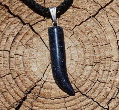 Steampunkers Usa Power Pack Series - 38Mm Wolf Fang Claw Tooth – Galaxy Goldstone, Blue Black Sparkle – Adjustable Cord – Black #TOP1