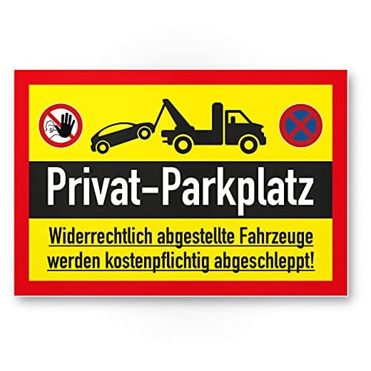 Privat parkering - Ingen parkering (gul, 30 x 20 cm), säkerhetsskylt, förbudsskylt, parkeringsskylt - varningsbilar/fordon, varningsskylt - privat parkering