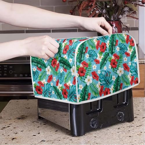 Image of Talayituse Tropical Hibiscus Plumeria Print Toaster Cover 2 Slice Wide Slot, Lightweight Bread Maker Cover Dust Protection Washable Appliance Bag, S
