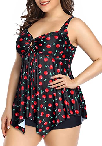Women Tankini Sets Plus Size Tummy Control Swimsuits Cross Straps Printed Top with Boyshorts Swimwear Bathing Suit3