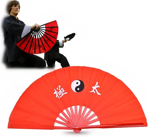 Dioche Abanico de mano de seda plegable grande, ventilador chino de Kung Fu Tai Chi, ventilador de mano plegable de práctica de baile de seda de