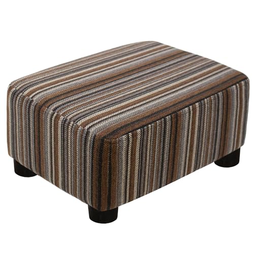 Image of CAROLMADE Small Foot Stool Ottoman Footstool with Legs Under Desk Footrest for Living Room Bedroom and Office,Linen-Stripe Brown