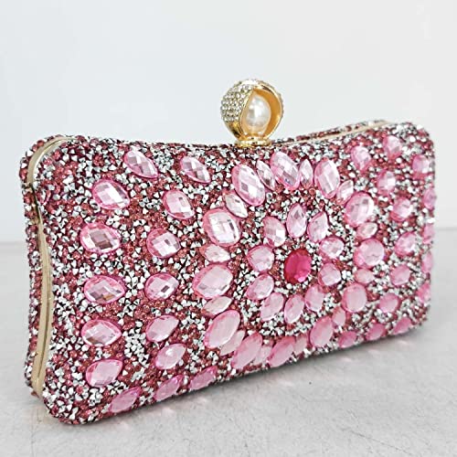 Image of Boutique De FGG Mini Pearl Clasp Crystal Clutch Purses for Women, Evening Bags Wedding Handbag, Party Rhinestone Clutch Bag