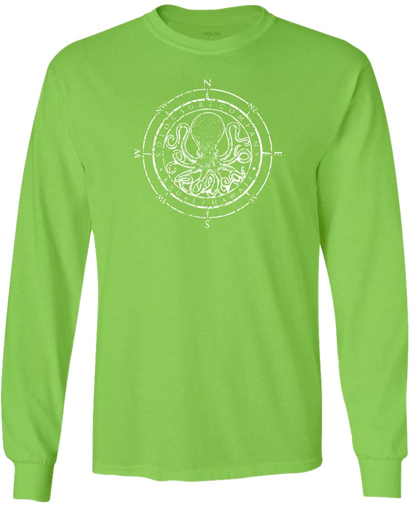 Joe's USA Koloa Octopus Logo Heavy Cotton Long Sleeve T-Shirt-XL-Lime/w