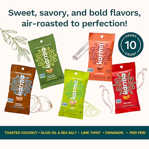 Image of Karma Nuts Flavored Cashews Gift Box (1.5 oz, Pack of 10) - Premium Whole Roasted Cashews, Healthy Snacks for Adults - Gluten Free Vegan Snacks, Vegan, Non GMO