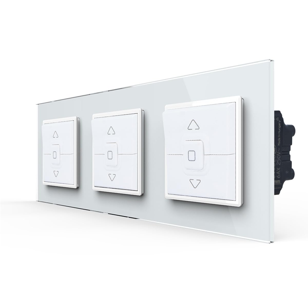 LIVOLO Wipp-Rollladenschalter Dreifach 3-Tastenbedienung IP41 für Unterputz Einbau doppelter Tasterschalter Weiß im Glasrahmen Rollladen Markiese Jalousieschalter Wippschalter 3x LEG-077026