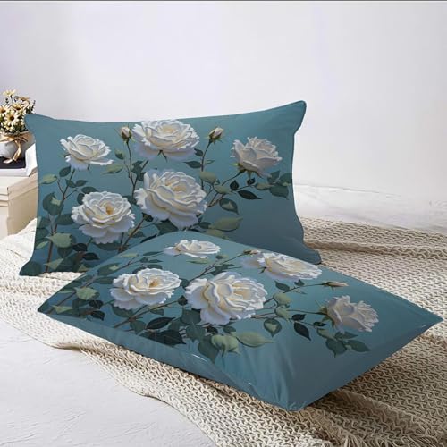 Housse de couette rose en fleurs 140x200 microfibre vert menthe