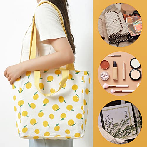 Katoenen canvasDubbelzijdige canvas tas met dubbele draaggrepen herbruikbare boodschappentassen voor boodschappentassen, gereedschap, reizen, strand(Lemon, 31 * 10 * 31cm) - Afbeelding 5