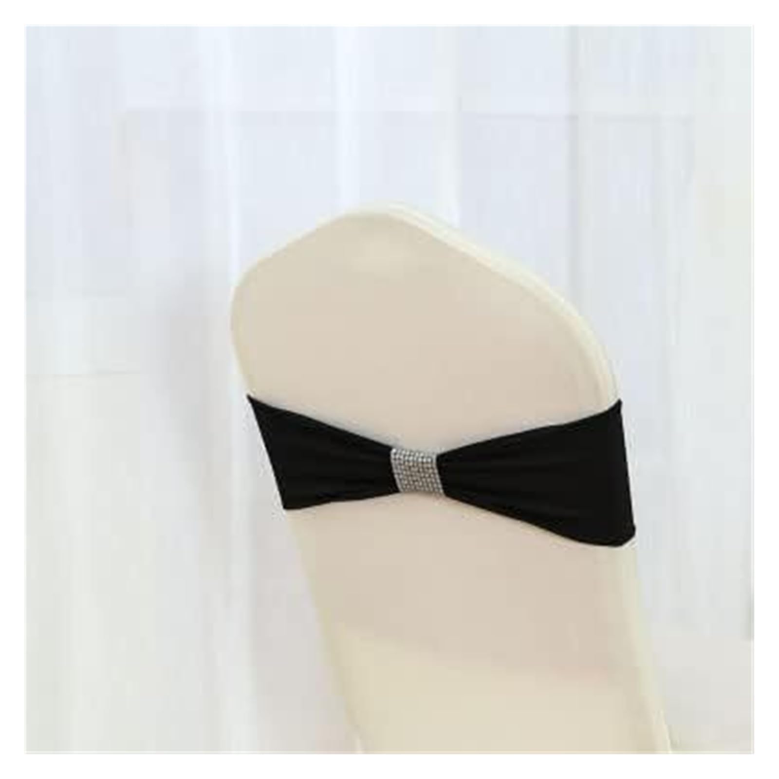 REcsdza chair sashes, Spandex Wedding Chair Sash Bow Tie Ribbon Bands Party Banquet Decoration With Shiny Belt(Black)